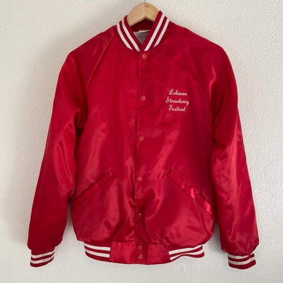 Vintage 80s Red Satin Varsity Jacket Cardinal USA - Picture 4 of 16